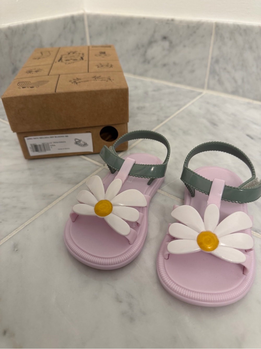 Mini Melissa Daisy Sandals - Pink with Green Strap
